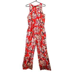 Yumi Kim Silk Red Floral Belted Jumpsuit‎ Size Small Summer Coastal Fun